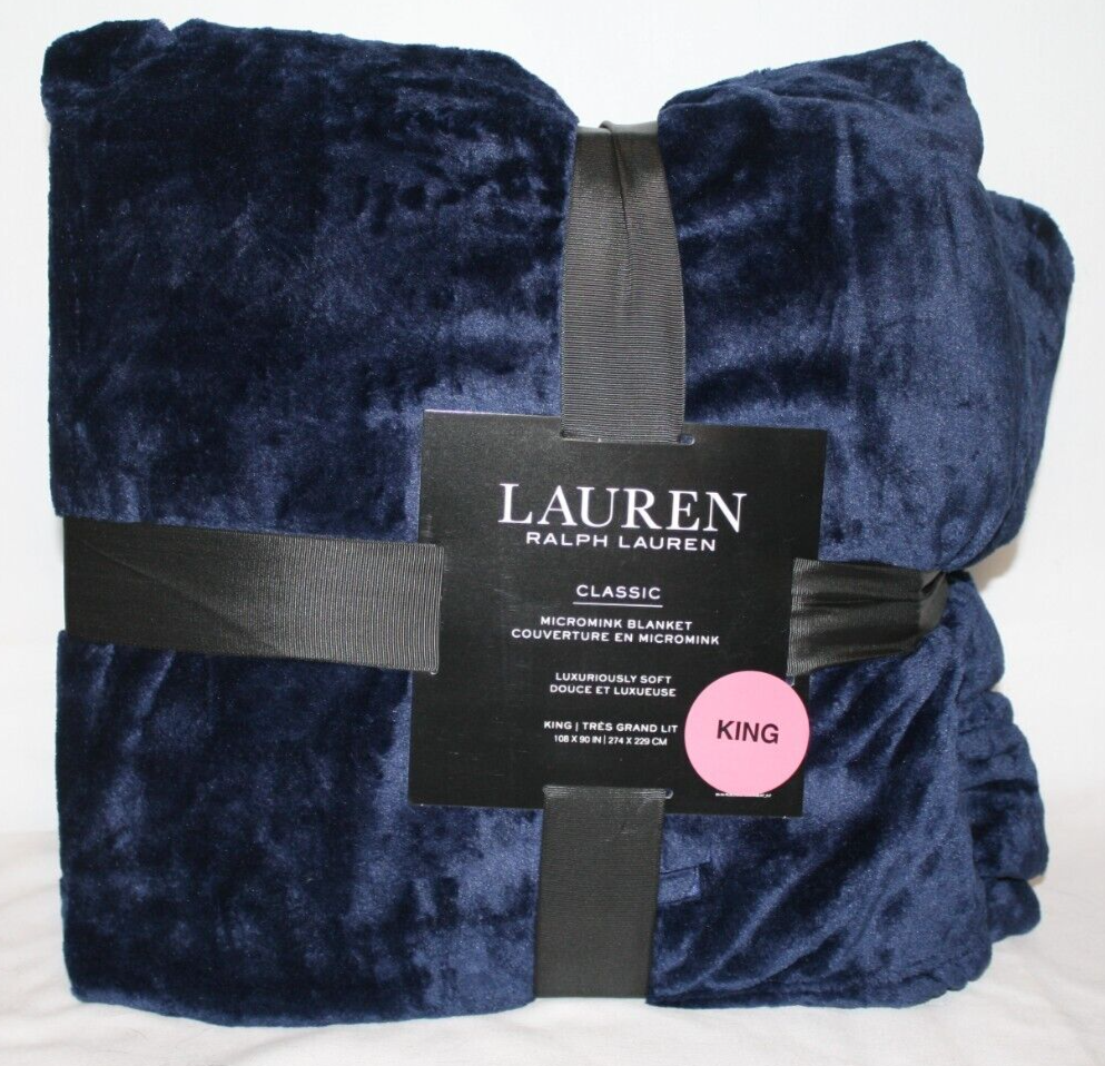 Ralph Lauren Classic King Micromink 108"x90" Blanket Navy 100
