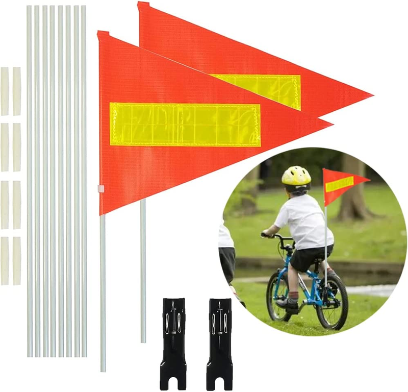 2 Sets Bike Flag with Pole, 6 Feet Height Adjustable Waterproof Orange Safety Fl