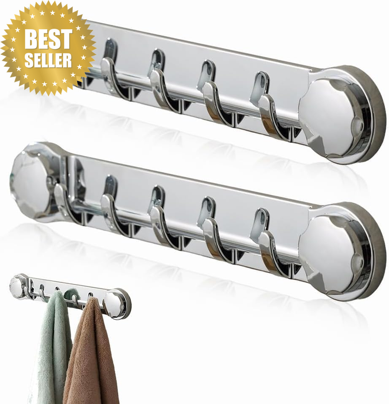 2 PCS Multifunctional Bathroom Wall Hooks, 2024 Upgrade Powerful Vacuum Suction