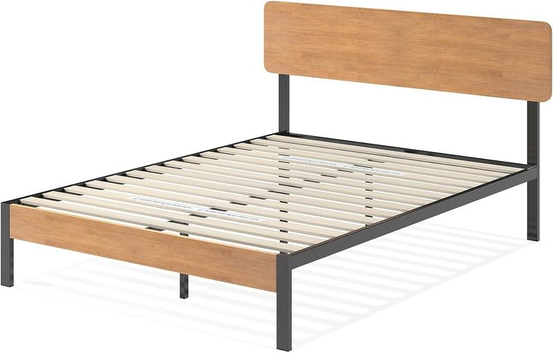 Olivia Metal and Bamboo Platform Bed Frame, No Box Spring Needed, Wood Slat Supp