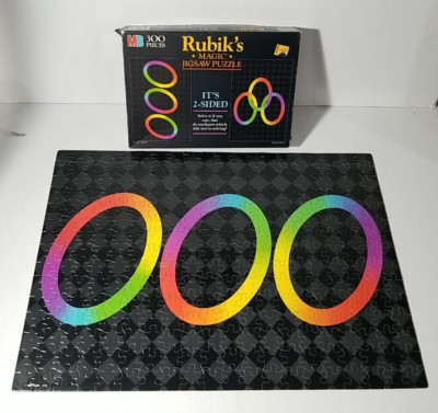 COMPLETE Rubiks Magic Jigsaw Puzzle 300 Pieces Two Sided Rainbow Rings