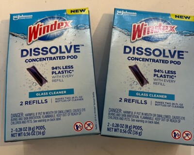 2 WINDEX DISSOLVE CONCENTRATED POD GLASS CLEANER REFILL (4 REFILLS TOTAL) NEW