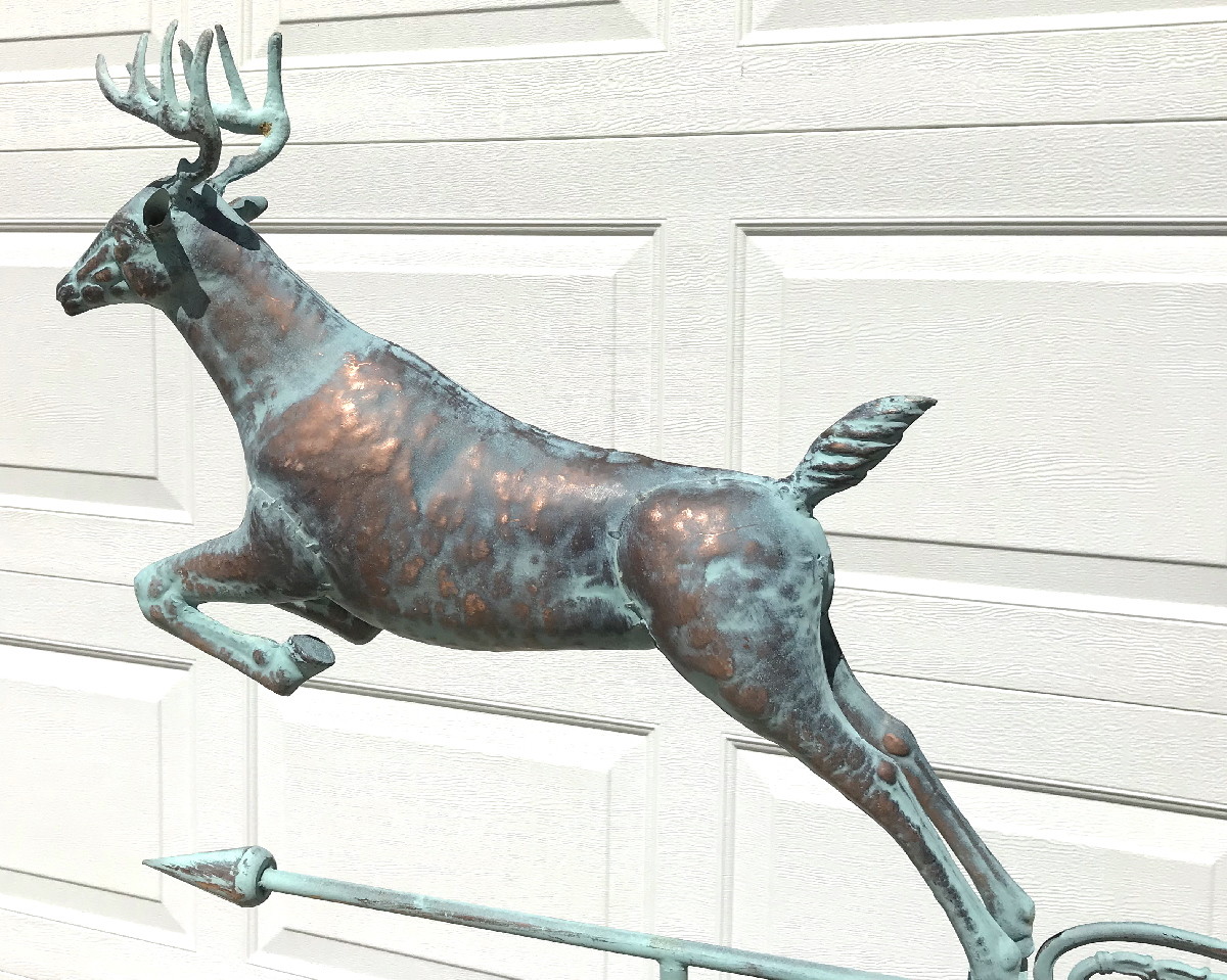 3Dimensional LEAPING DEER Weathervane AGED COPPER PATINA FINISH Handcrafted NEW