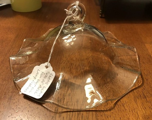 Pair Of Matching Clear Glass Ruffled Smoke Bells for Hanging Oil Lamps -Gorgeous