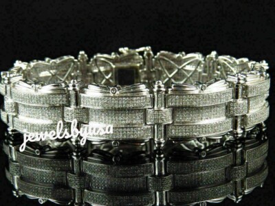 Pre-owned Nsg 4cts Cubic Zirconia Men's Cuban Link Bracelet 14k White Gold Plated Silver