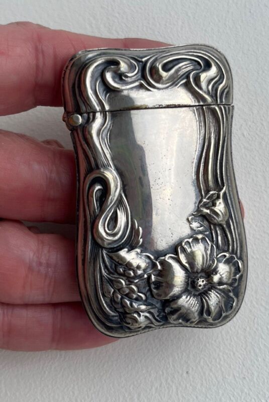 Antique Victorian Floral Match Safe/Vesta Case Raised Relief Marked G Silver