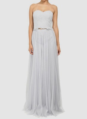 $250 Donna Morgan Women's Gray Adeline Lace Sleeveless Two-Piece Dress Size 18