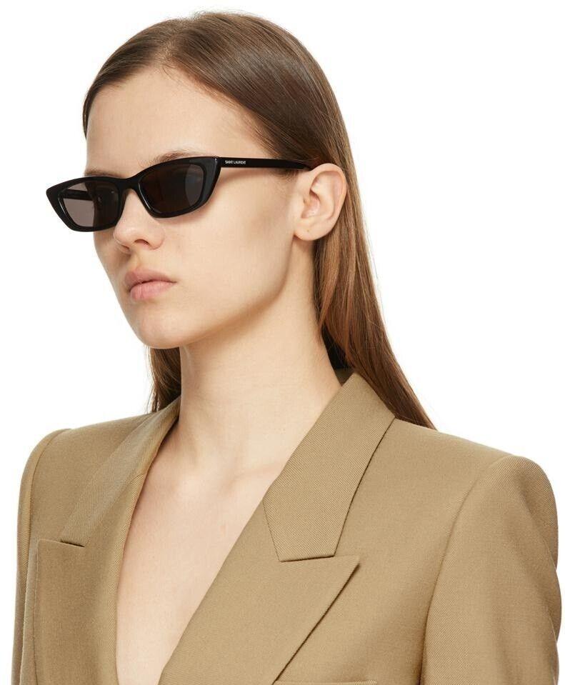 Pre-owned Saint Laurent Sl277 009 Black Black Cat Eye Unisex Sunglasses In Gray