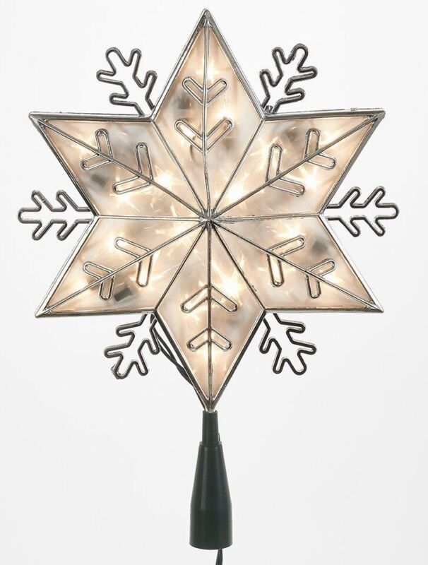 6 Point Silver Snowflake Light Up Christmas Tree Topper Clear Lights UL0159C New