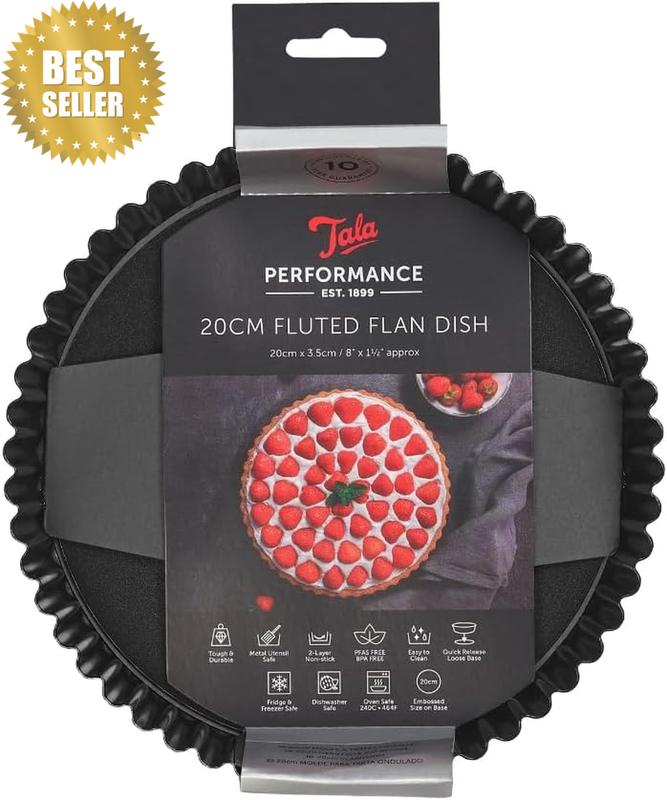 Performance 20 Cm Dia Fluted Tart Tin, Professional Gauge Carbon Steel with Ecli