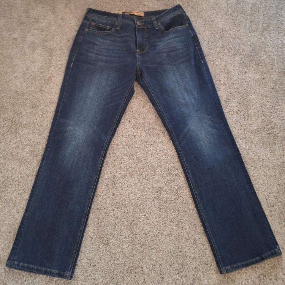 Mens 34x30 Blue Straight Denim 4 Way Stretch Cotton Blend Dark