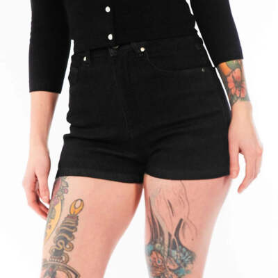 Sourpuss Essential Black Denim Shorts Alternative Womens Clothing