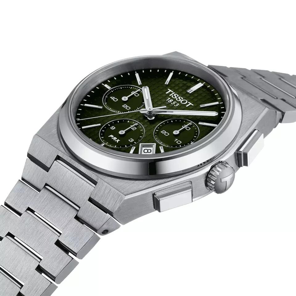 Pre-owned Tissot Prx Automatic Chronograph 42 Mm Green Dial Watch T137.427.11.091.00