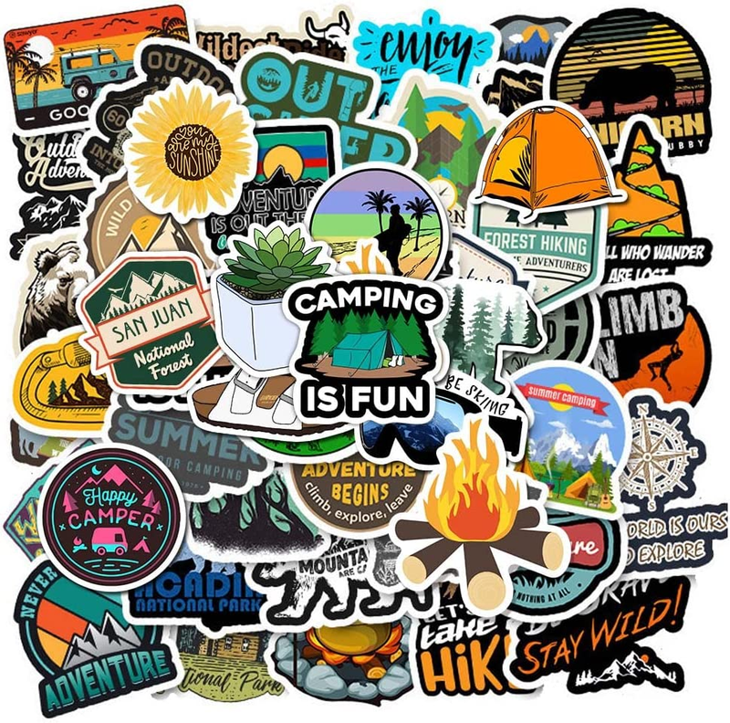 100 Pcs Outdoor Adventure Stickers Wilderness Nature Stickers Pack Hiking Campin