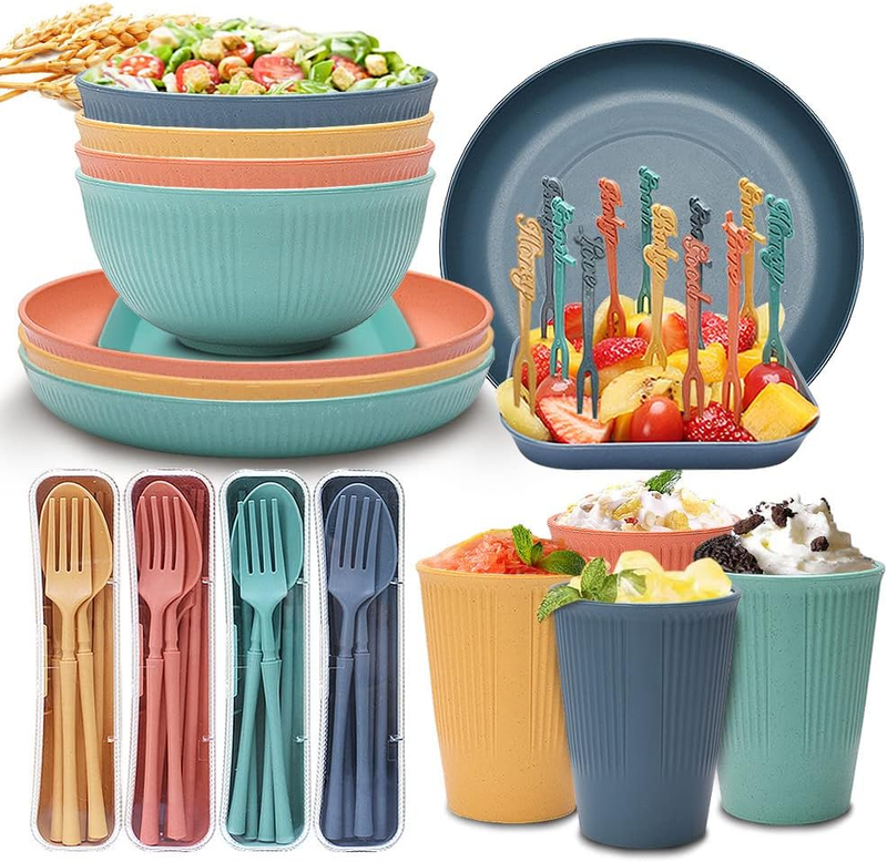 Unbreakable Dinnerware Sets Wheat Straw Reusable Lightweight Travel Camping Dish