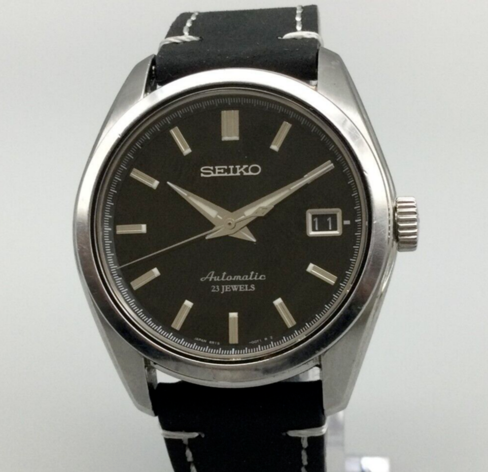 Seiko Automatic Watch 37mm Silver Tone Date Black Leather 186468655821