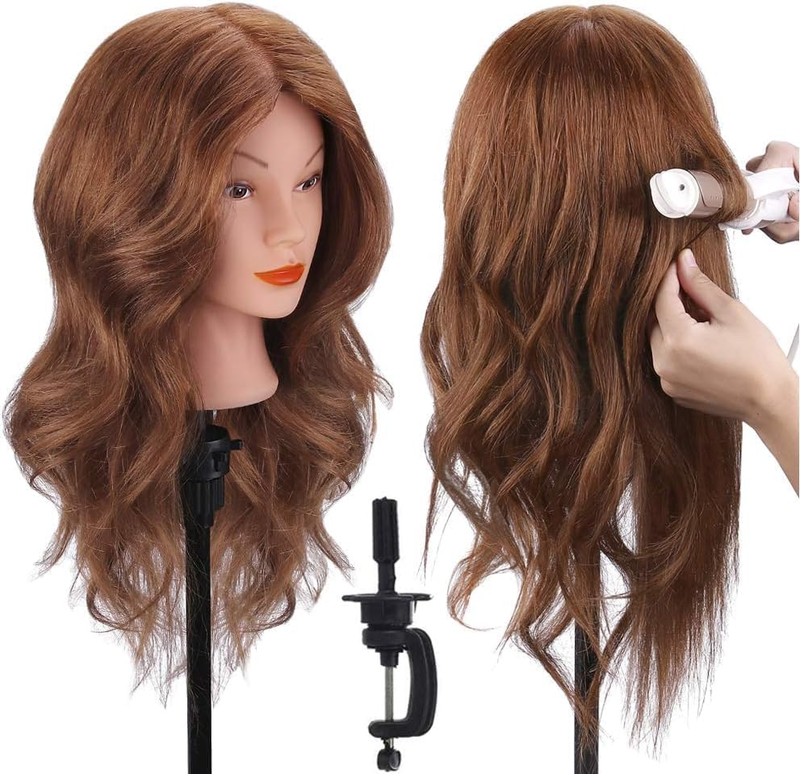 Mannequin Head with 100% Human Hair, 18" Dark Brown Real Hair Cosmetology Manne