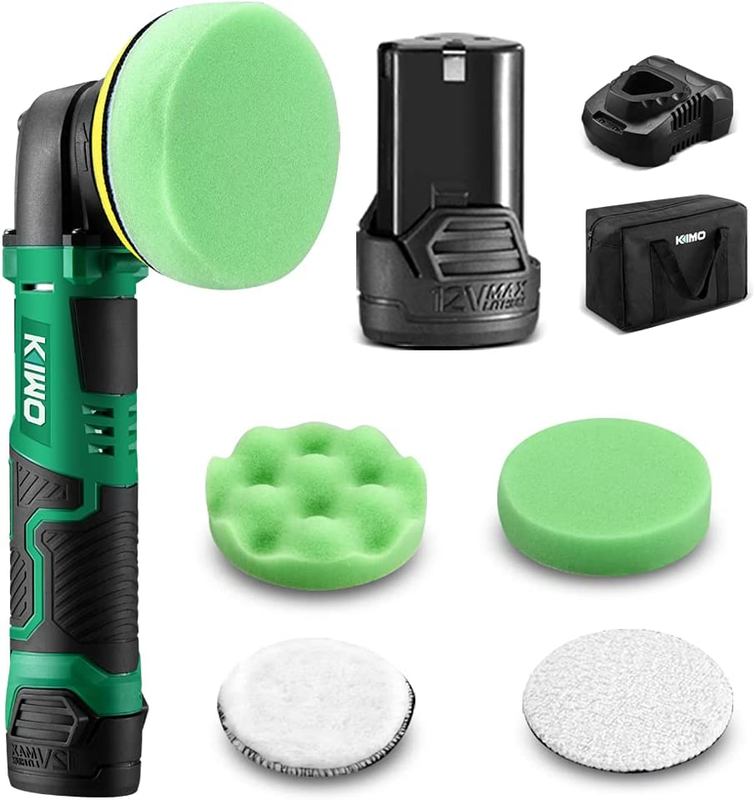 KIMO Cordless Car Buffer Polisher Kit W/1 Hour Fast Charger, 5 Variable Speeds,