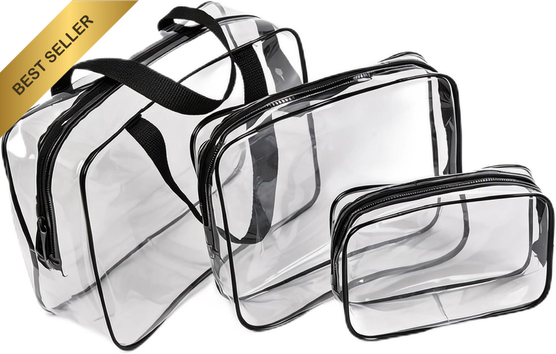 3-Pack Approved Clear Toiletry Bag Set - Waterproof Hanging Travel Cosmetic Orga