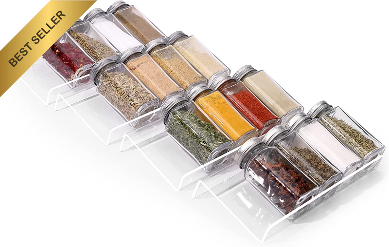 4-Tier Clear Acrylic Spice Organizer, Drawer/Countertop Rack (Jars Not Included)