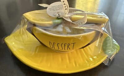 Rae Dunn 3 Piece  Lemon  Dessert Set: Plate, Bowl & Spoon New