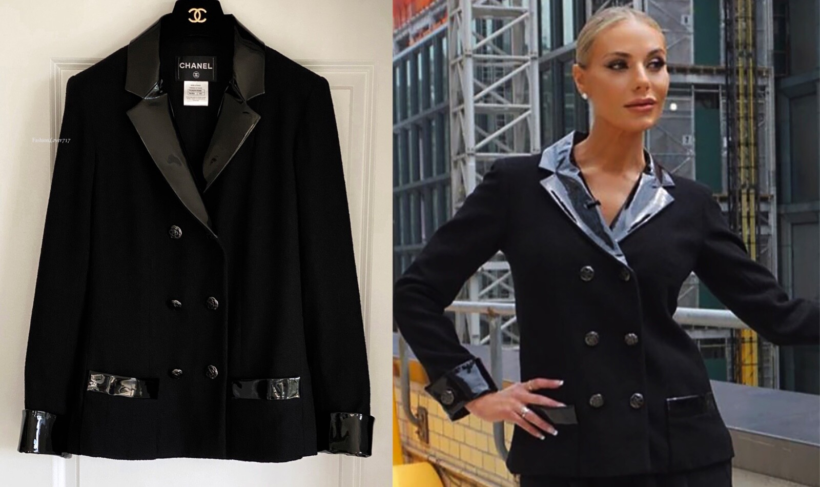美品★CHANEL★カメリア★リボン★手編み★ノーカラー★ジャケット 名古屋】シャネル 23-24AW デニムジャケット ココマーク