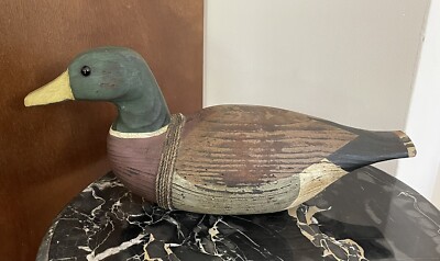 S. R. White Mallard Drake Duck Decoy SRW 1995 Wood Handmade Glass Eyes