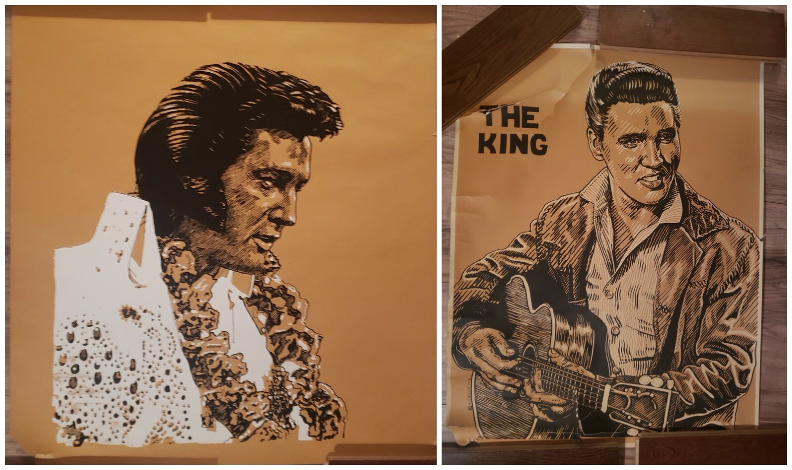 Lot of 2 Vintage 1978 Elvis Presley Gold Poster Art Prints