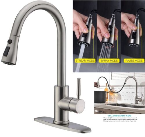 Single Handle High Arc Brushed Nickel Kitchen Sink Faucet wi