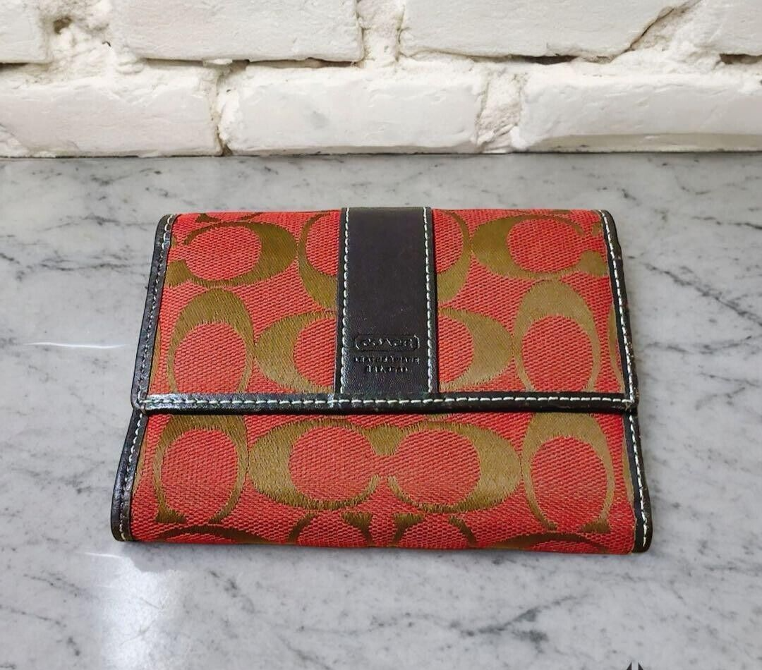 小物 OLD COACH Folding wallet leather red Coach Vintage Hamptons RED Leather Bifold Zip Around Coin