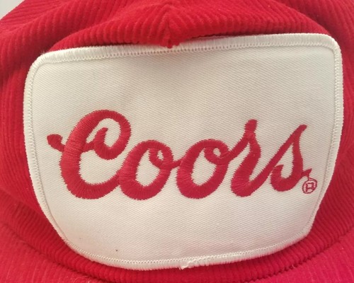 Vintage Coors Beer Patch Red Corduroy Trucker Strapback Hat