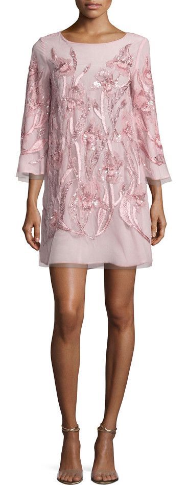 Pre-owned Marchesa Notte $695  Beaded Floral Cocktail Dress Tunic Blush Pale Pink 4