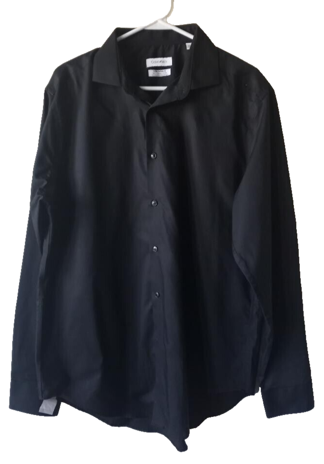 Calvin Klein Men's Shirt Sz. 17 Black Slim Fit Button Up Long ...
