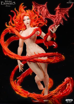 Witcher Elements - Fire 1/24 75mm Large scale resin model kit and base Amr