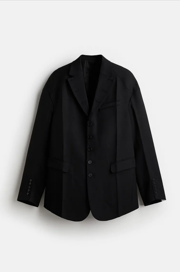 Pre-owned H&m Rokh Button-detail Wool Blazer For Men (black) Fast Ship