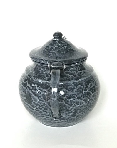 RARE American Gray Graniteware Mottled Small Bulbous Teapot Enamelware