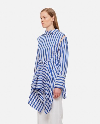 Pre-owned Jw Anderson J.w. Anderson Striped Asymmetric Cotton Shirt Tunic In Blue