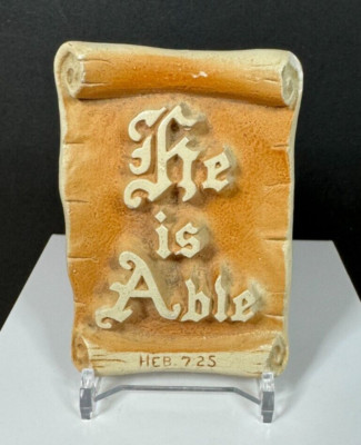 Vintage 1938 Larsen He is Able Hebrews 7:25 Mini Chalkware Plaque - USA