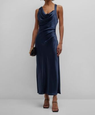 $495 Acler Women's Blue Edenbridge Draped MIDI Dress Size 8