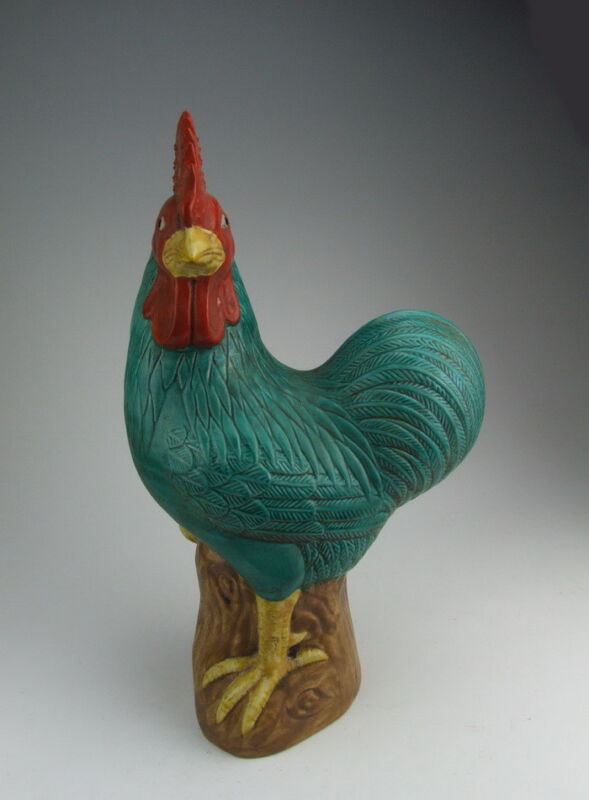 One Chinese Antique Green Glazed Porcelain Painted Rooster