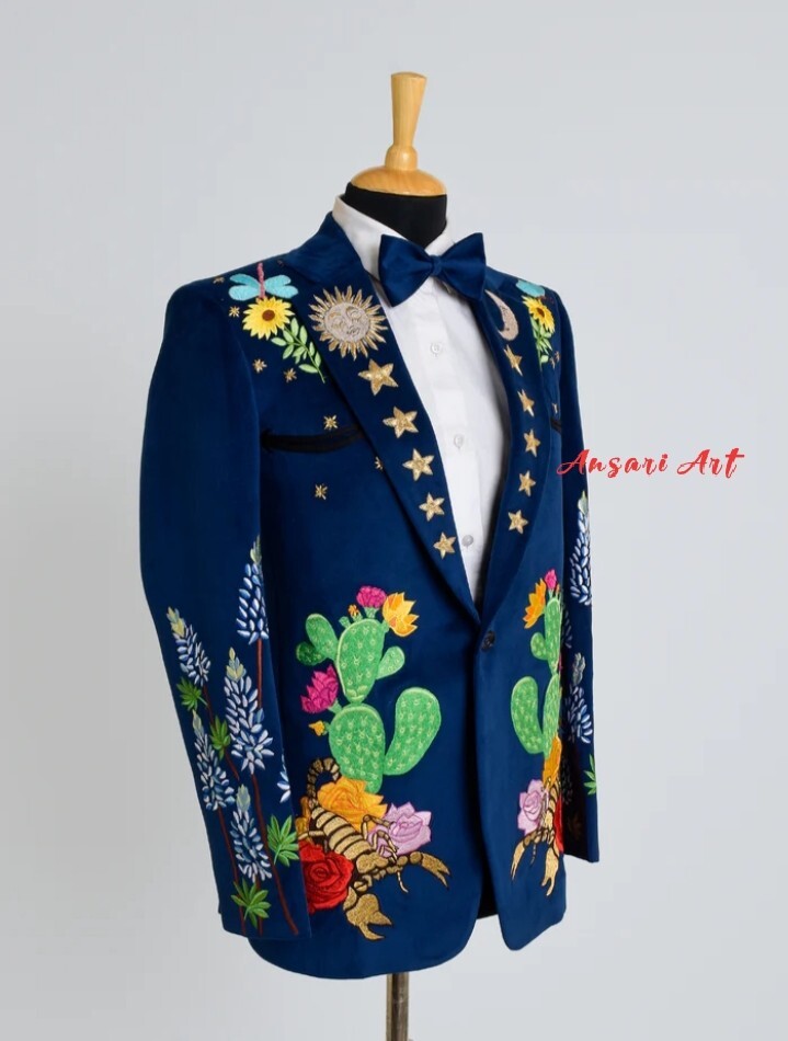 Pre-owned Art Men 2pc Country Western Suit Custom Made Green Vevlet Pant Suit Wedding Outfits
