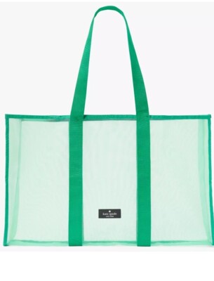 Kate Spade Green Transparent Mesh Beach Tote 25'' x 15'' GRMSTOTE 810133360236