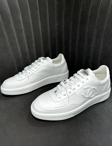 Pre-owned Chanel 23a White Calfskin Leather Cc Logo Tie Flat Runner Trainer Sneaker 38.5