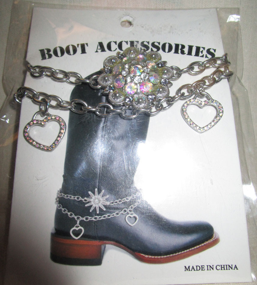 NIP Boot jewelry (Charm) Double Row Rhinestone hearts and concho in silver