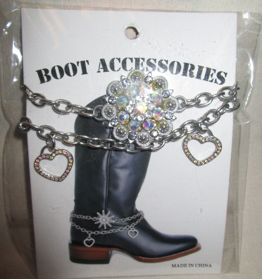 NIP Boot jewelry (Charm) Double Row Rhinestone hearts and concho in silver