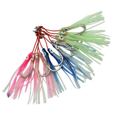 6PCS Luminous Octopus Squid Assist Fishing Hooks Big Game Saltwater 1/0-11/0