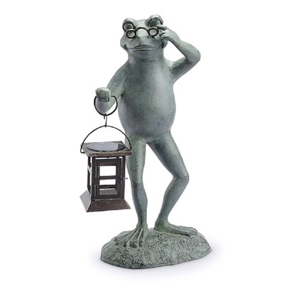 Frog Professor Carrying LED Garden Lantern Sculpture Statue Solar Powered light