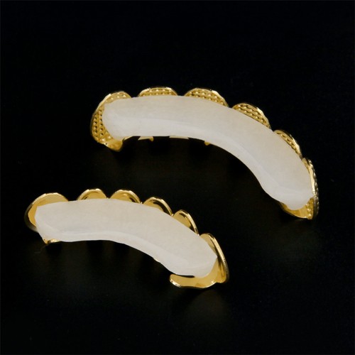 24K Gold Plated w/ Lattice Shape Hip Hop Teeth Grillz Top & Bottom Grill Set