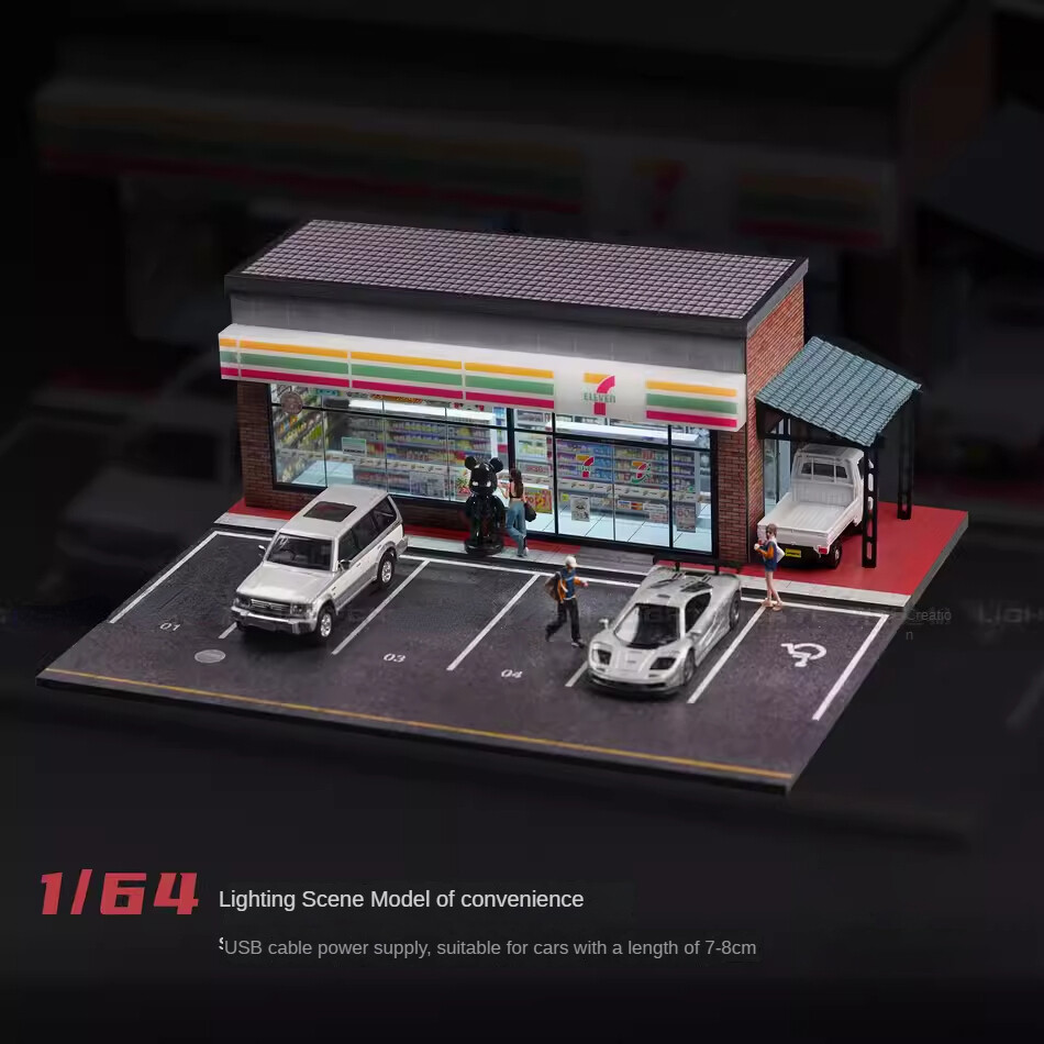 ジオラマ 1/64 【Compton】 1/64 Diorama Car Garage Model LED Convenience Store Parking