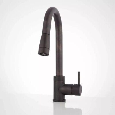 Signature Hardware-Finite Single-Hole Kitchen Faucet w/Swivel Spout&PullDnSpray